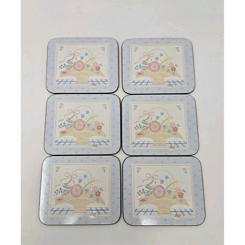 VINTAGE JASON NEW ZEALAND SIX COASTERS WITH BOX COUNTRY BASKET 1980S CORK BACK